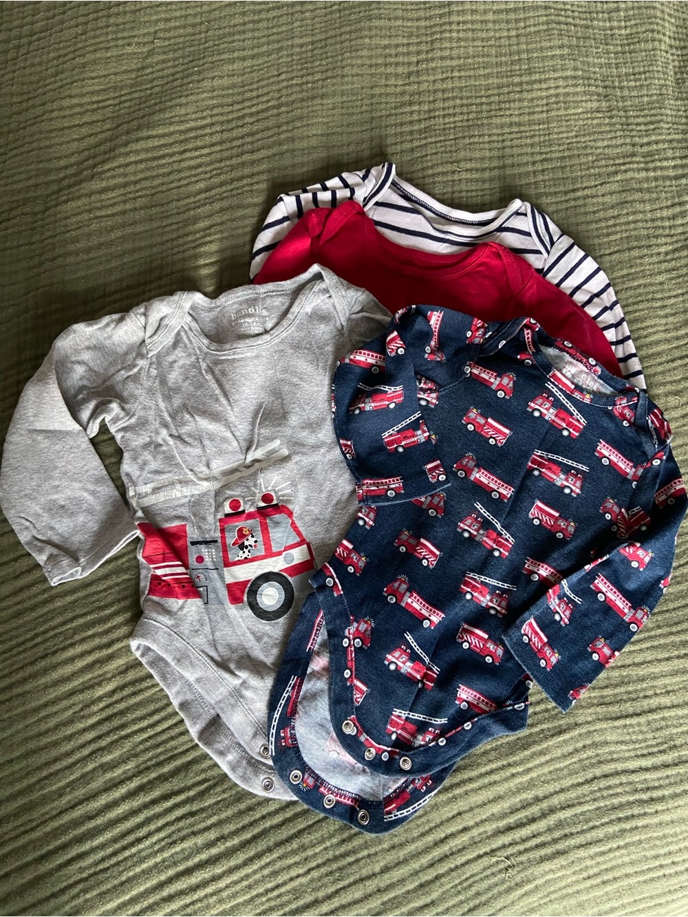 Bundle of 3 Firetruck baby boy Bodysuit Set